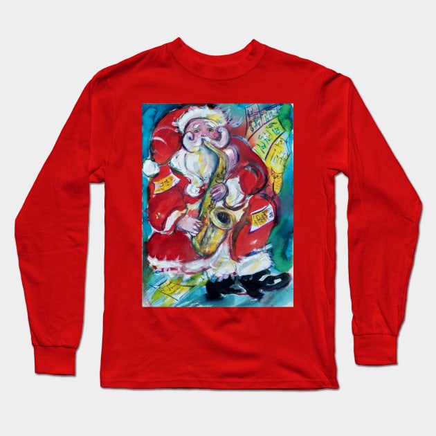 SANTA AND SAX, MUSICAL CHRISTMAS PARTY Long Sleeve T-Shirt by BulganLumini